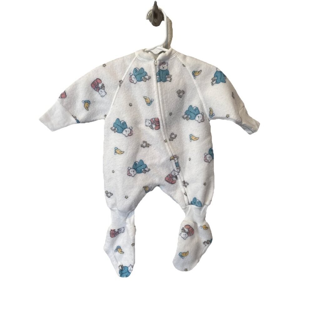 Vintage Cherokee Fleece Sleeper/ 0-3 Months White Zipper Bears Footed Pajamas